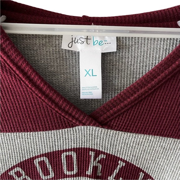 just be NYC Thermal Football Style V-neck Hooded Long Sleeve Shirt - Picture 16 of 16